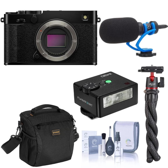Fujifilm X-E5 Mirrorless Camera, Black Bundle with Memory Card, Shoulder Bag, Cleaning Kit, Battery Pack, Card Reader
