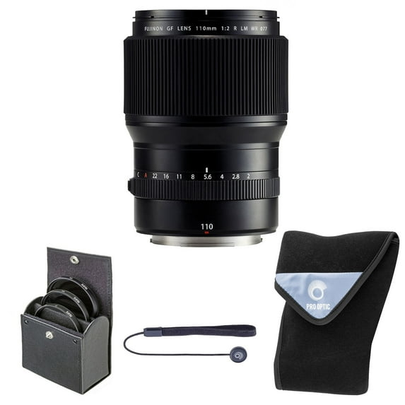 Fujifilm GF 110mm f/2 R WR LM Lens, Bundle with 77mm Digital Essentials Filter Kit and 19x19" Lens Wrap