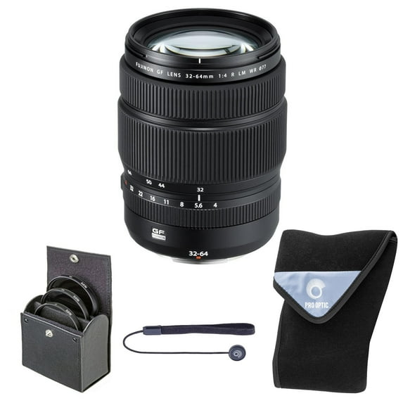 Fujifilm GF 32-64mm f/4 R LM WR Lens, Bundle with 77mm Digital Essentials Filter Kit and 19x19" Lens Wrap