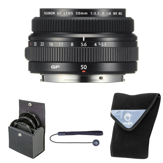 Fujifilm GF 50mm f/3.5 R LM WR Lens, Bundle with 62mm Digital Essentials Filter Kit and 15x15" Lens Wrap
