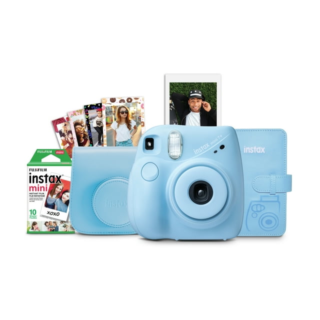 Fujifilm INSTAX Mini 7+ Bundle (10-Pack Film, Album, Camera Case, Stickers), Light Blue, Brand New Condition