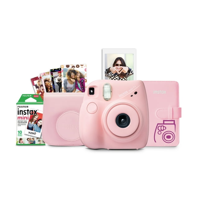 Fujifilm INSTAX Mini 7+ Bundle (10-Pack Film, Album, Camera Case, Stickers), Light Pink, Brand New Condition