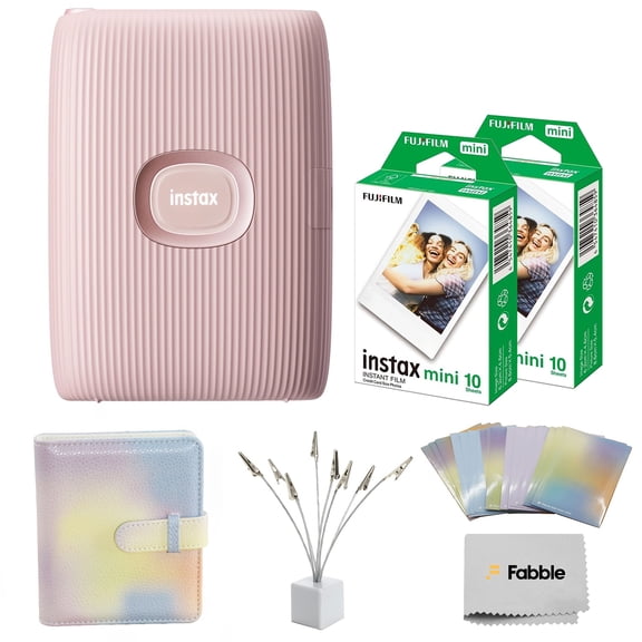 Fujifilm INSTAX Mini Link 2 Smartphone Printer (Soft Pink) Bundle with Instax Mini Twin Pack Film (20 Sheets), Photo Album, Sticker Frames & Bouquet Holder, Bluetooth Instant Photo Printer