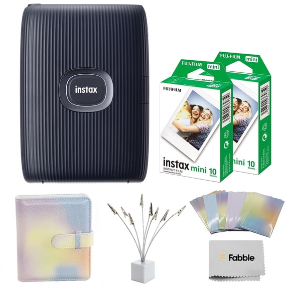 Fujifilm INSTAX Mini Link 2 Smartphone Printer (Space Blue) Bundle with Instax Mini Twin Pack Film (20 Sheets), Photo Album, Sticker Frames & Bouquet Holder, Bluetooth Instant Photo Printer
