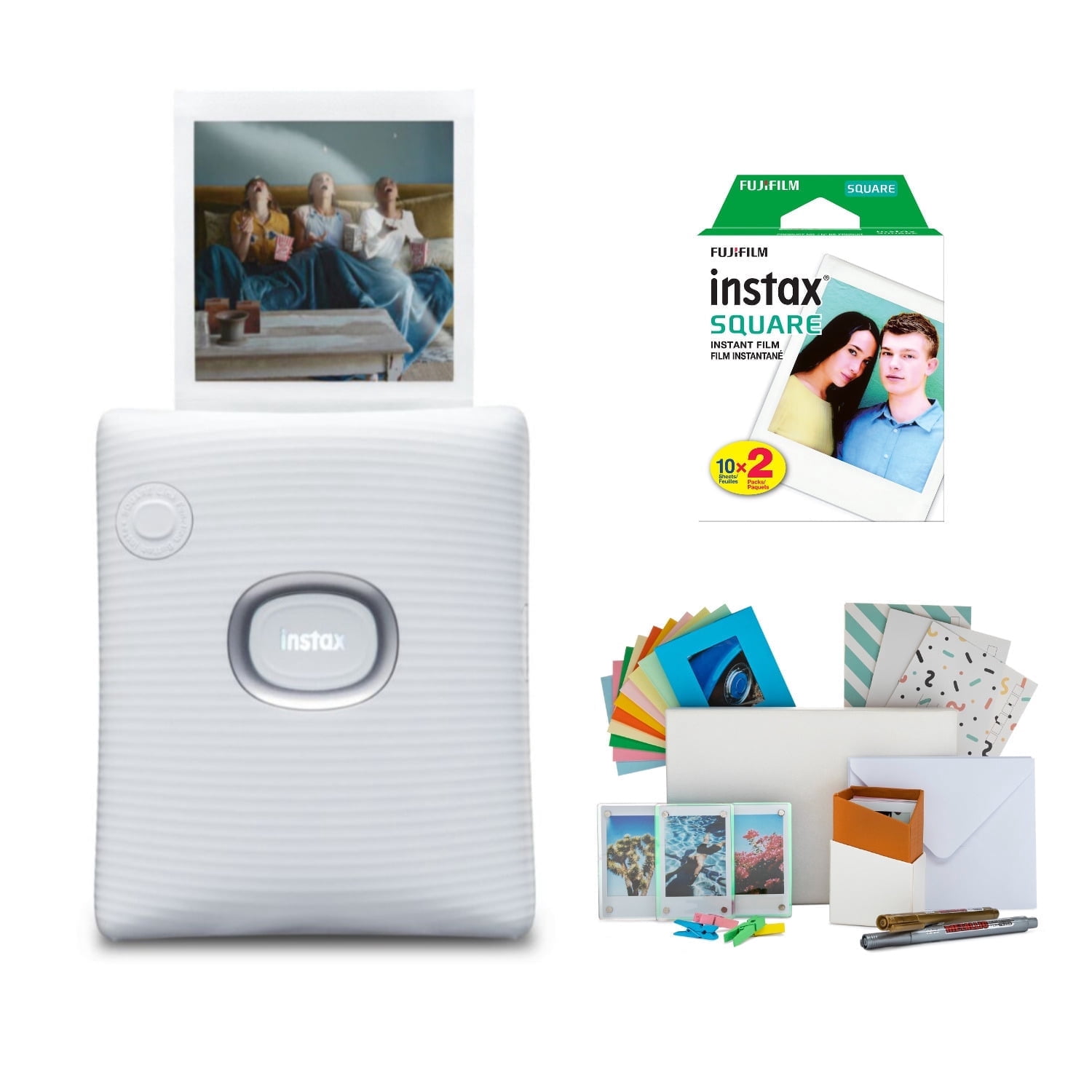 Fujifilm INSTAX Square Link Instant Printer (White) w/Instax Film Kit Bundle