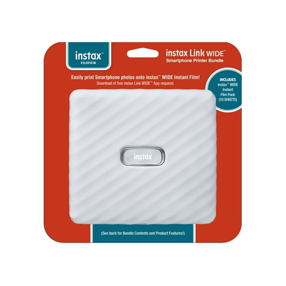 Fujifilm Instax Link Wide Wireless Smartphone Printer Bundle with Film (10 Exposures), Ash White (Value Pack)