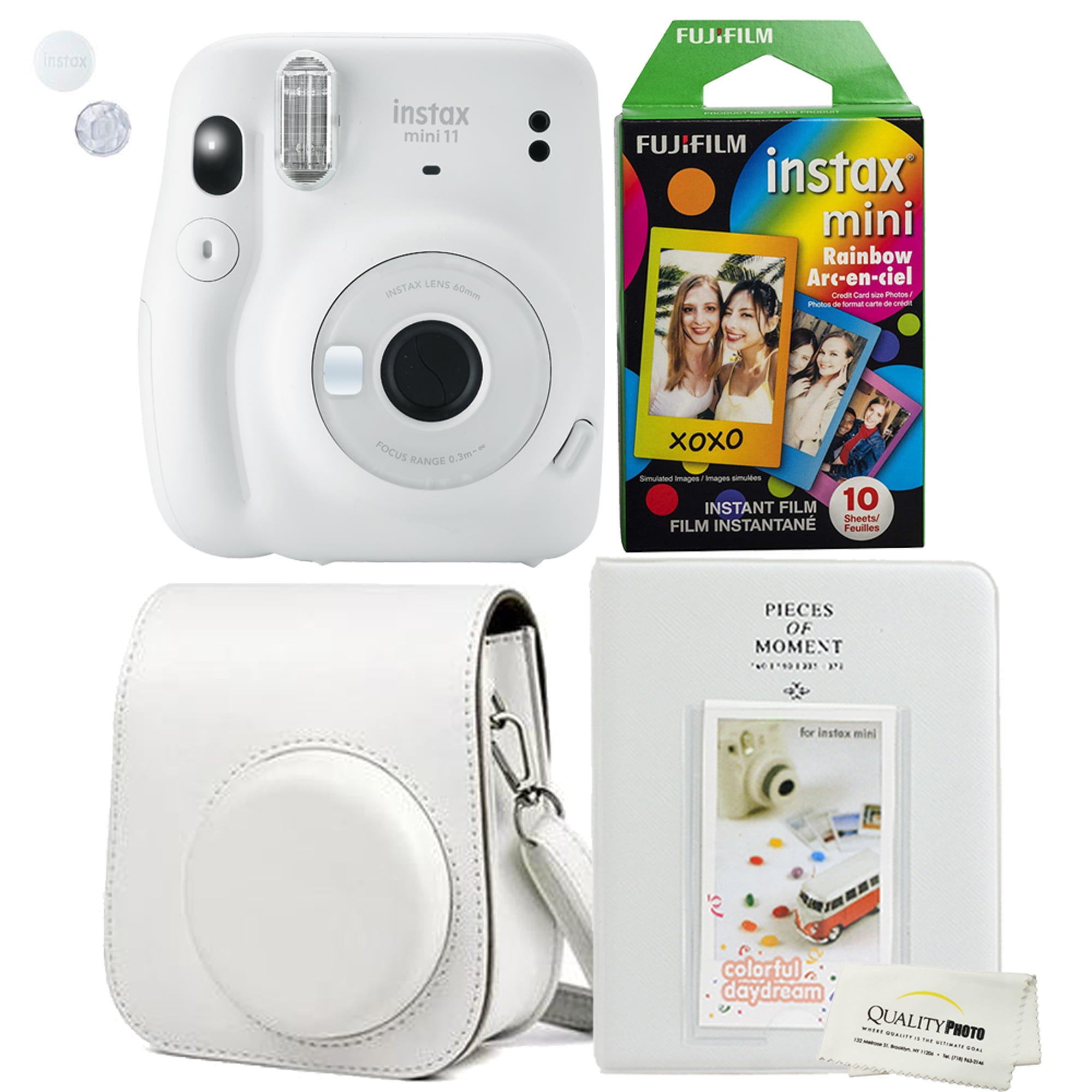Fujifilm Instax Mini 11 Ice White Instant Camera Plus Matching Case, Photo Album and Fujifilm Character 10 Films (Rainbow) Fujifilm Instax Mini 11 Ice White Instant Camera Plus Matching Case, Photo Album and Fujifilm Character 10 Films (Rainbow)