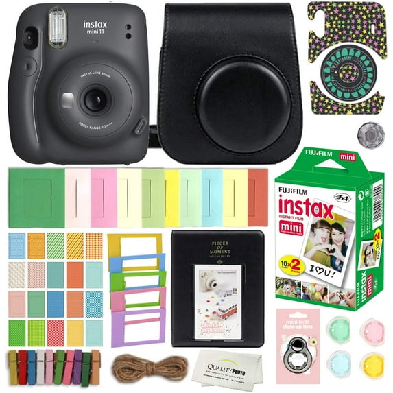 Fujifilm Instax Mini 11 Instant Camera (Charcoal Grey) With Case, 20 Fujifilm Films and More Accessories with Quality Photo Microfiber Cloth
