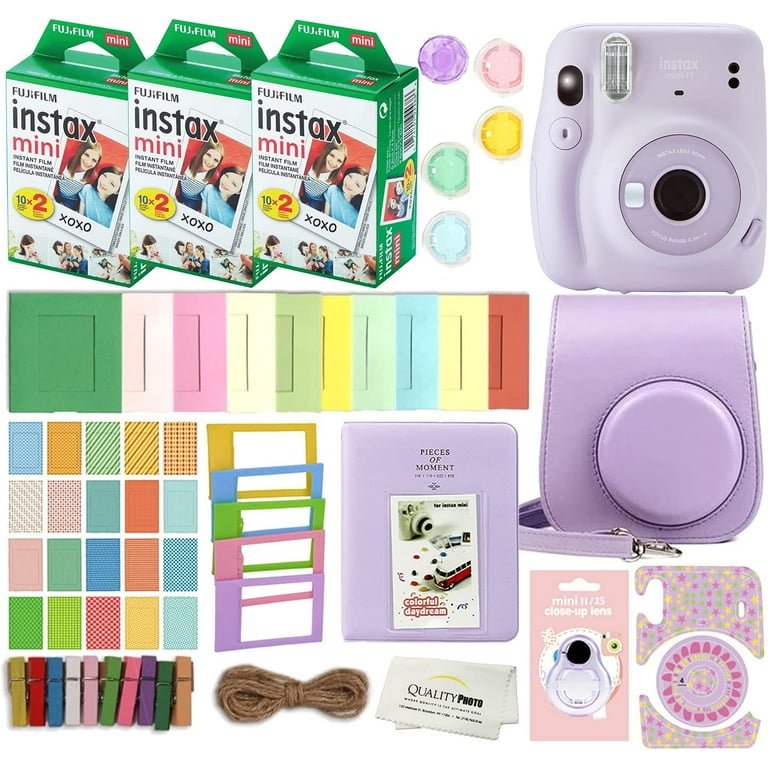 Verminderen Omhoog gaan leer Fujifilm Instax Mini 11 Instant Camera (Lilac Purple) with Case, 60 Fuji  Films, Decoration Stickers, Frames, Photo Album and More Accessory Kit -  Walmart.com