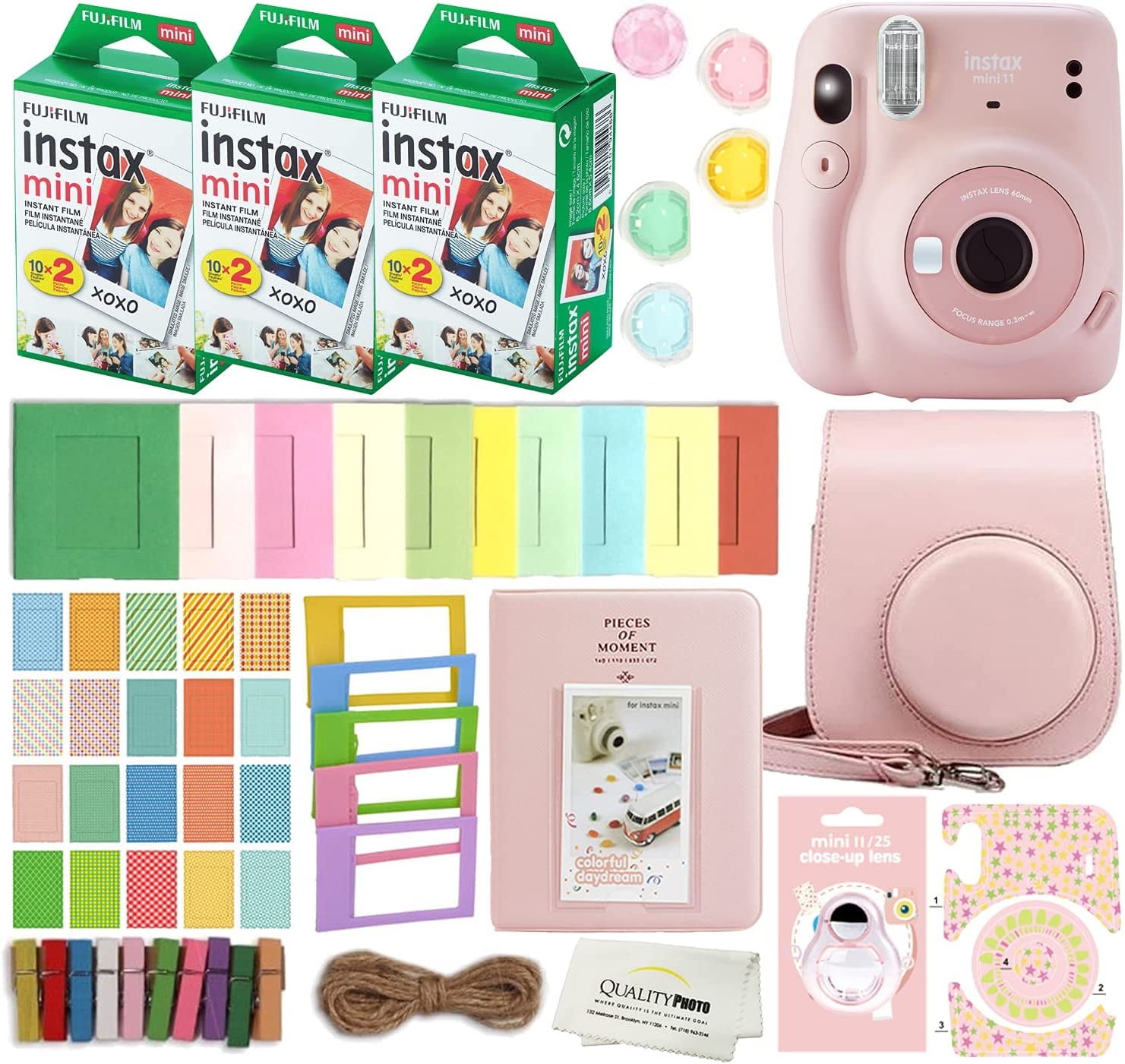 Fujifilm Instax Mini 11 Instant Camera Blush Pink + Custom Case + Fuji  Instax Film Value Pack (50 Sheets) Flamingo Designer Photo Album for Photos