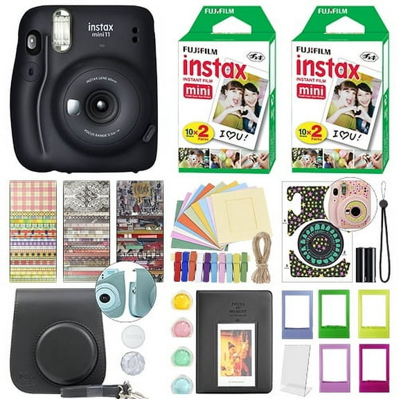 Fujifilm Instax Mini 11 Instant Fuji Film Camera Charcoal Gray+ 40 Film Deluxe Bundle