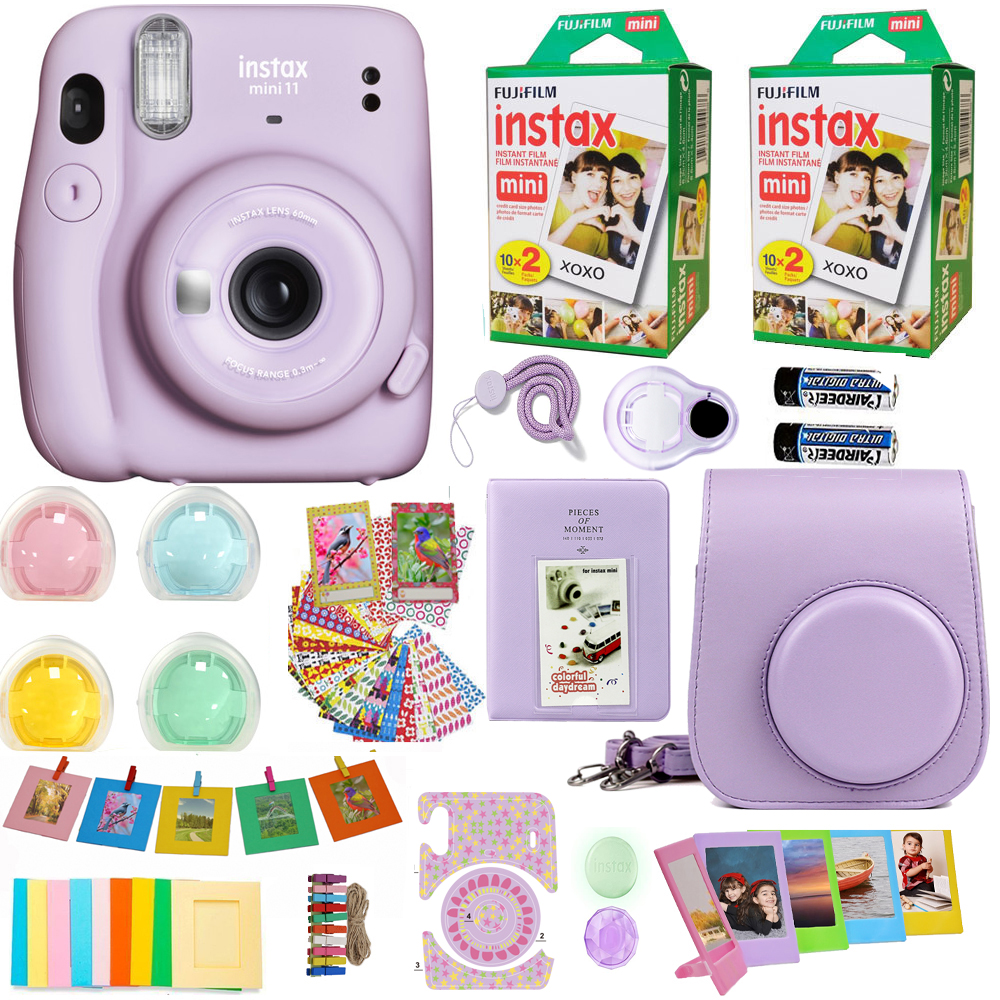 Fujifilm Instax Mini 11 Lilac Purple Camera with Fuji Instant Film Twin Pack (40 Pictures) + Purple Case, Album, Stickers, Color Lenses and More Accessories Bundle - image 1 of 7