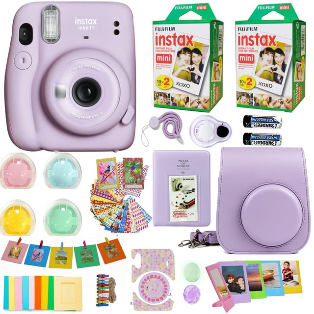 Fujifilm Instax Mini 11 Lilac Purple Camera with Fuji Instant Film Twin Pack (40 Pictures) + Purple Case, Album, Stickers, Color Lenses and More Accessories Bundle