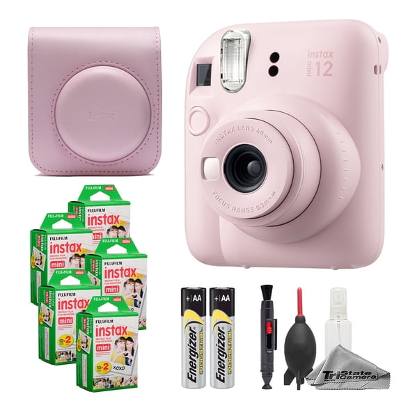 Fujifilm Instax Mini 12 Camera (Blossom Pink) + Case + Instax Mini Instant Film (100 Sheets) + Cleaning Kit