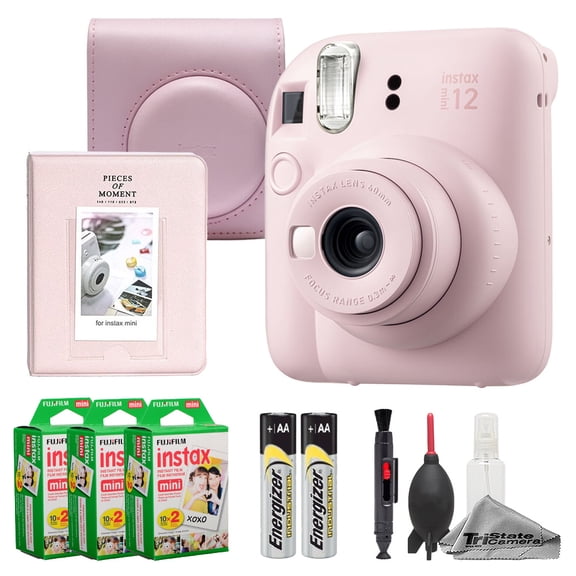 Fujifilm Instax Mini 12 Camera (Blossom Pink) + Case + Instax Mini Instant Film (60 Sheets) + Cleaning Kit + Mini Photo Album