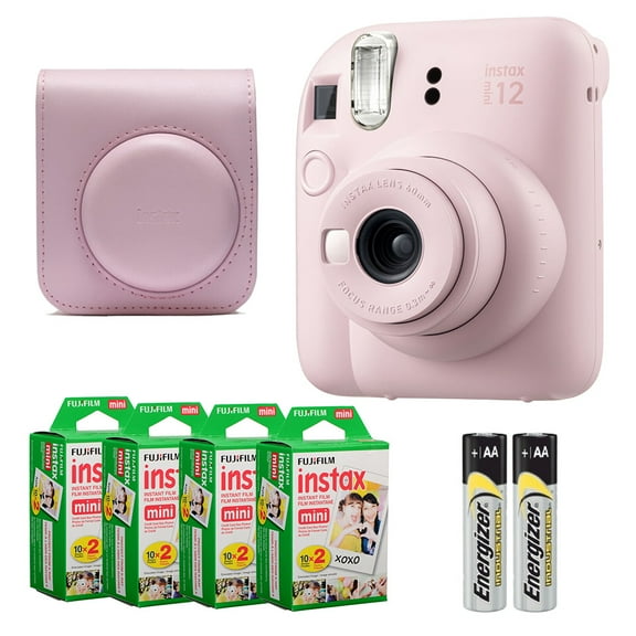 Fujifilm Instax Mini 12 Camera (Blossom Pink) + Case + Instax Mini Instant Film (80 Sheets)