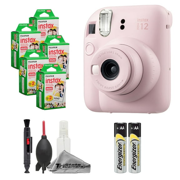 Fujifilm Instax Mini 12 Camera (Blossom Pink) + Instax Mini Instant Film (100 Sheets) + Cleaning Kit