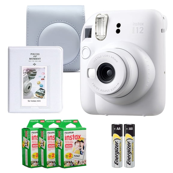 Fujifilm Instax Mini 12 Camera (Clay White) + Case + Instax Mini Instant Film (60 Sheets) + Mini Photo Album