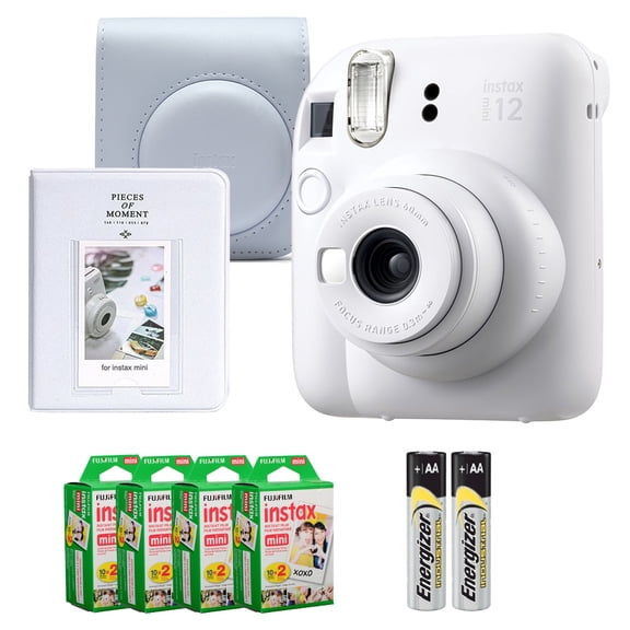 Fujifilm Instax Mini 12 Camera (Clay White) + Case + Instax Mini Instant Film (80 Sheets) + Mini Photo Album