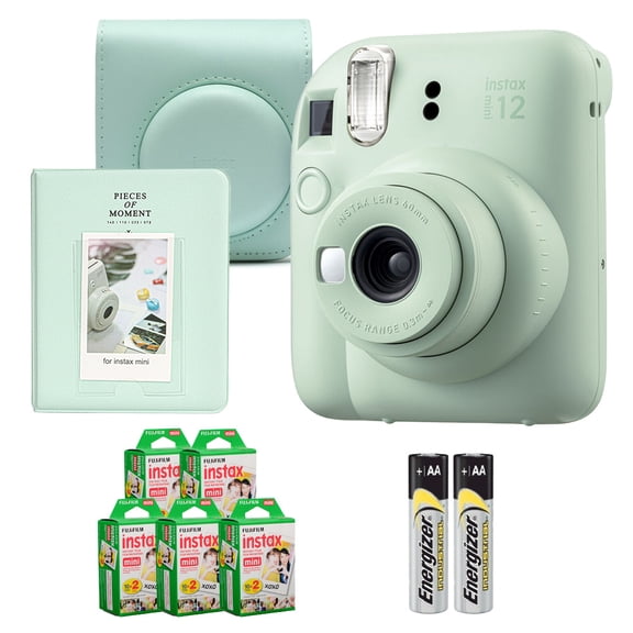 Fujifilm Instax Mini 12 Camera (Mint Green) + Case + Instax Mini Instant Film (100 Sheets) + Mini Photo Album