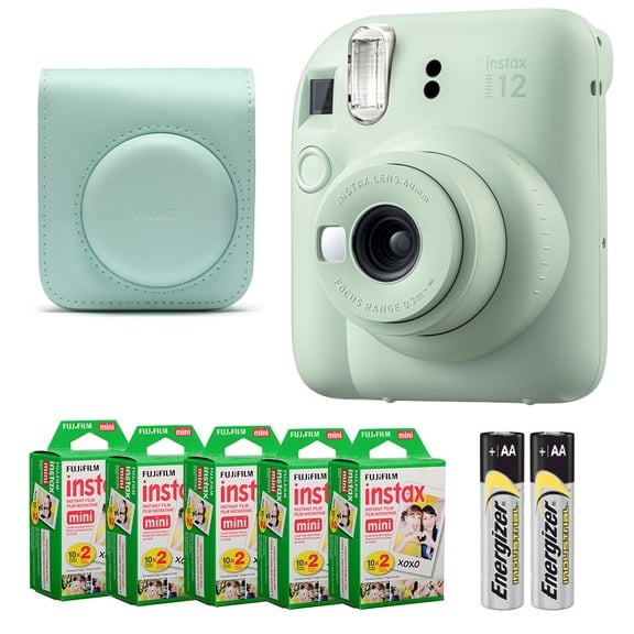 Fujifilm Instax Mini 12 Camera (Mint Green) + Case + Instax Mini Instant Film (100 Sheets)