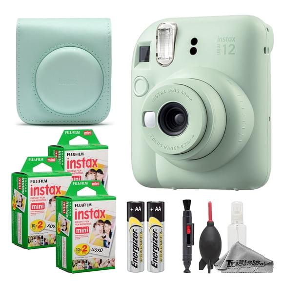 Fujifilm Instax Mini 12 Camera (Mint Green) + Case + Instax Mini Instant Film (60 Sheets) + Cleaning Kit