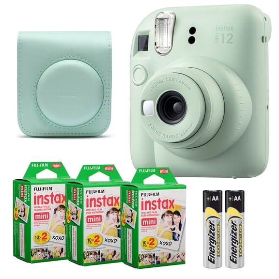Fujifilm Instax Mini 12 Camera (Mint Green) + Case + Instax Mini Instant Film (60 Sheets)