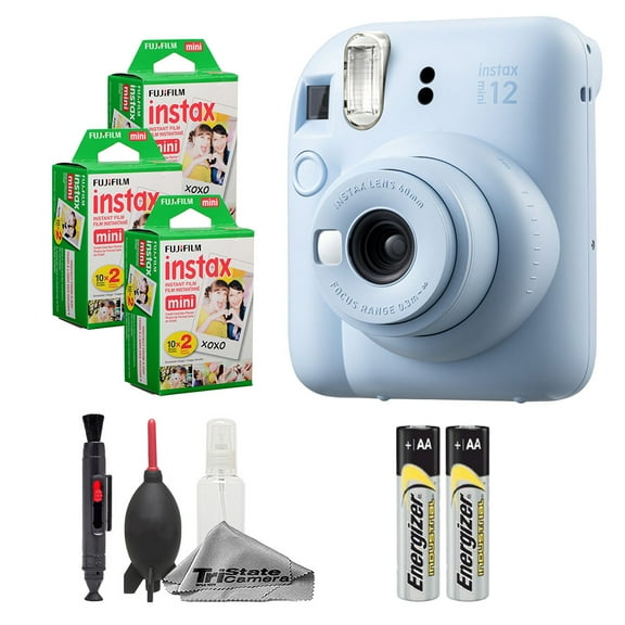 Fujifilm Instax Mini 12 Camera (Pastel Blue) + Instax Mini Instant Film (60 Sheets) + Cleaning Kit
