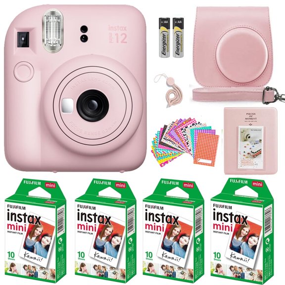 Fujifilm Instax Mini 12 Instant Camera Blossom Pink with Fujifilm Instant Mini Film Value Pack (40 Sheets) with Accessories Including Carrying Case with Strap, Photo Album, Stickers (Blossom Pink)