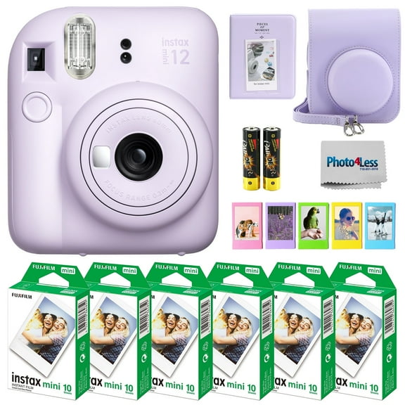 Fujifilm Instax Mini 12 Instant Camera Bundle with Fujifilm Instax Mini Instant Film Value Pack (60 Sheets) with Accessories Including Protective Case, Strap, Photo Album (Lilac Purple)