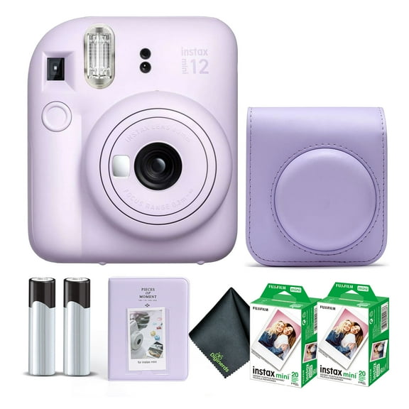 Fujifilm Instax Mini 12 Instant Camera Lilac Purple Bundle with Fuji Instax Mini Film Value Pack (40 Sheets) + Protective Carrying Case + Photo Album + Microfiber Cleaning Cloth