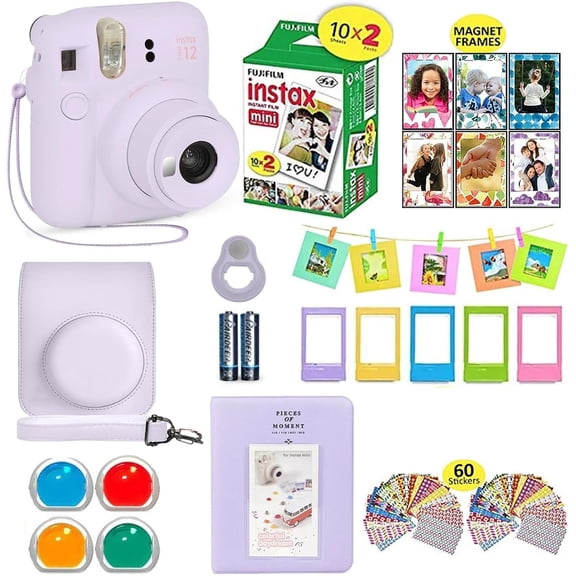 Fujifilm Instax Mini 12 Instant Camera with 20 Film Sheets, Shutter Accessories, Color Filters, Photo Album & Assorted Frames, Lilac Purple