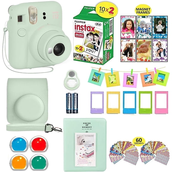 Fujifilm Instax Mini 12 Instant Camera with 20 Film Sheets, Shutter Accessories, Color Filters, Photo Album & Assorted Frames, Mint Green
