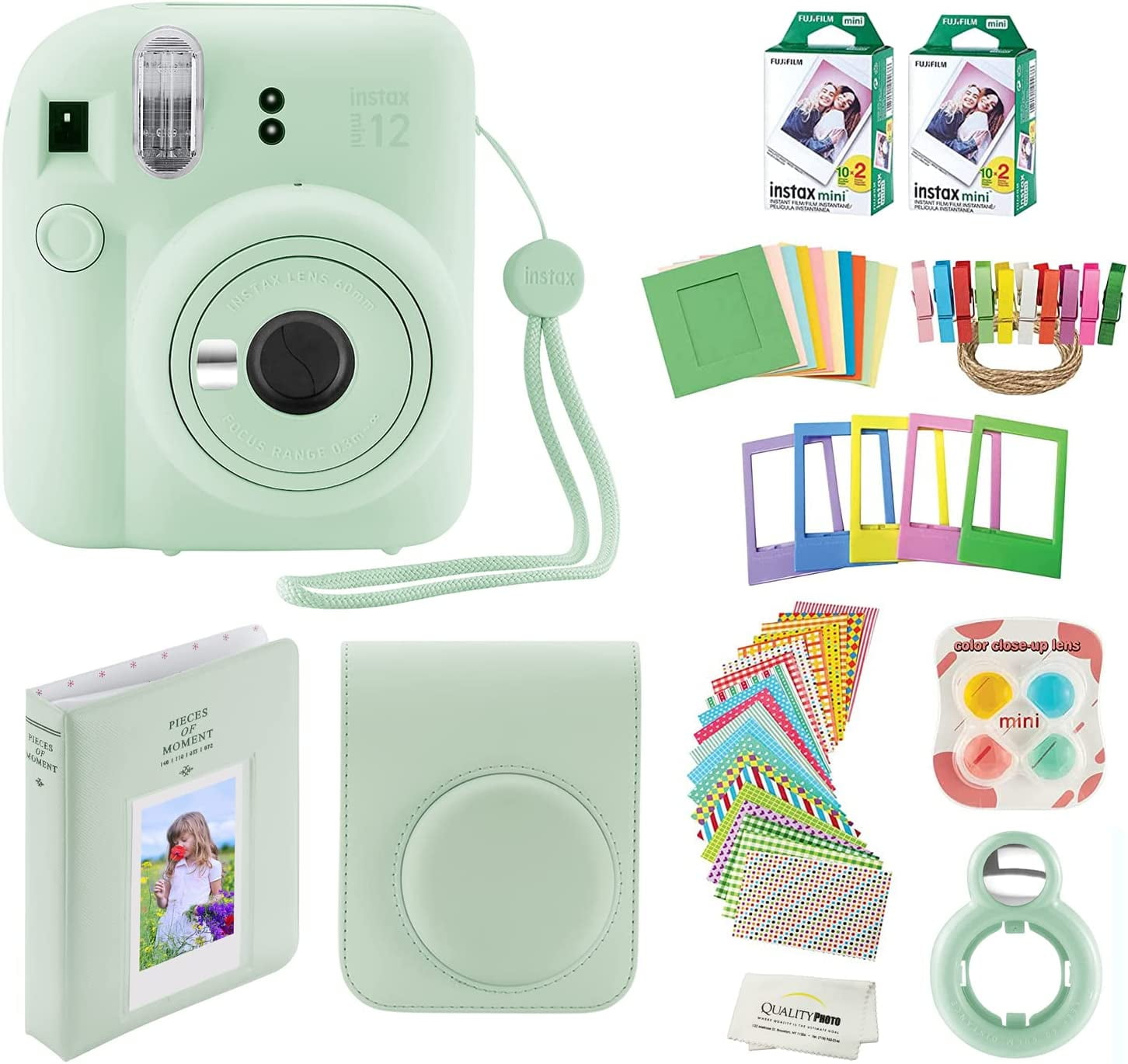 Fujifilm Instax Mini 12 Instant Camera with Case, 40 Fuji Films, Decoration Stickers, Frames, Photo Album and More Accessory kit (Mint Green) Fujifilm Instax Mini 12 Instant Camera with Case, 40 Fuji Films, Decoration Stickers, Frames, Photo Album and More Accessory kit (Mint Green)