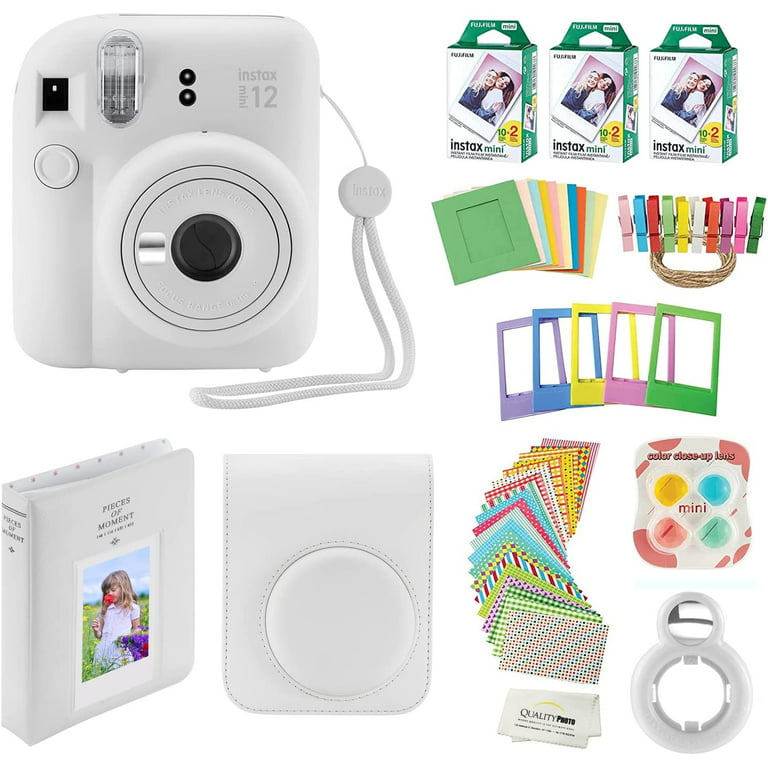 Fujifilm Instax Mini 12 Instant Camera with Case, 60 Fuji Films, Decoration  Stickers, Frames, Photo Album and More Accessory kit (Clay White)