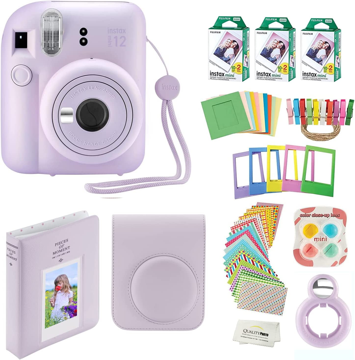 12 (Blush Stickers, Films, Photo 60 Instant More Mini Camera and Pink) Case, Fuji Accessory Instax Frames, kit with Fujifilm Decoration Album