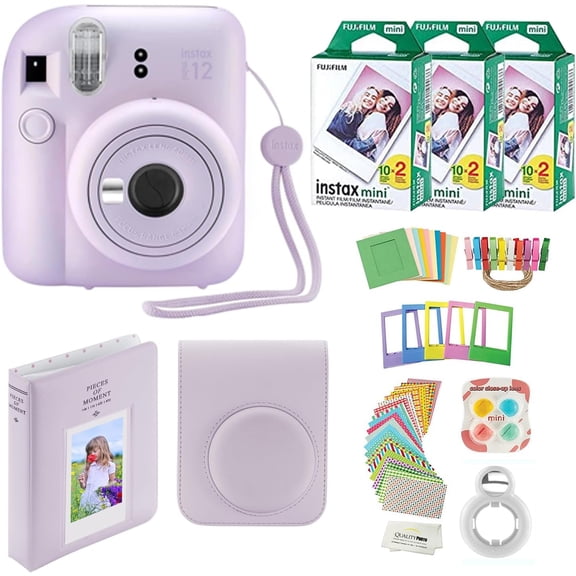 Fujifilm Instax Mini 12 Instant Camera with Case, 60 Fuji Films, Decoration Stickers, Frames, Photo Album and More Accessory kit (Lilac Purple)