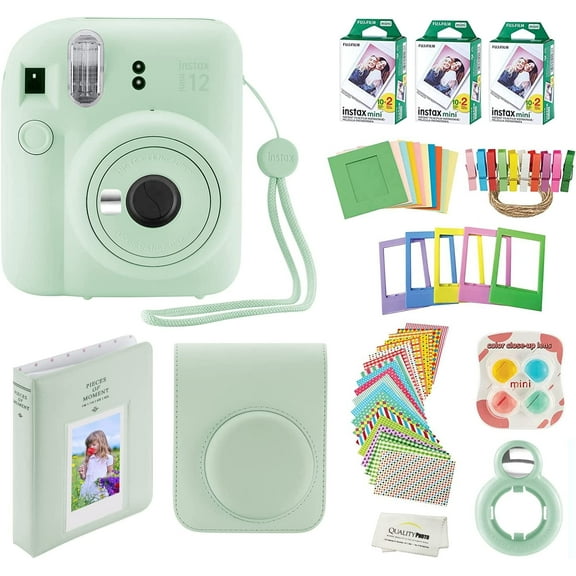 Fujifilm Instax Mini 12 Instant Camera with Case, 60 Fuji Films, Decoration Stickers, Frames, Photo Album and More Accessory kit (Mint Green)