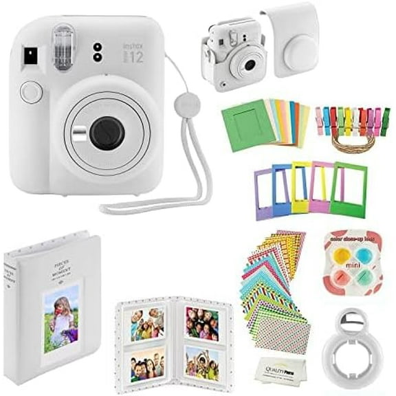 Fujifilm Instax Mini 12 Instant Camera with Case, Decoration Stickers, Frames, Photo Album and More Accessory kit (Clay White)