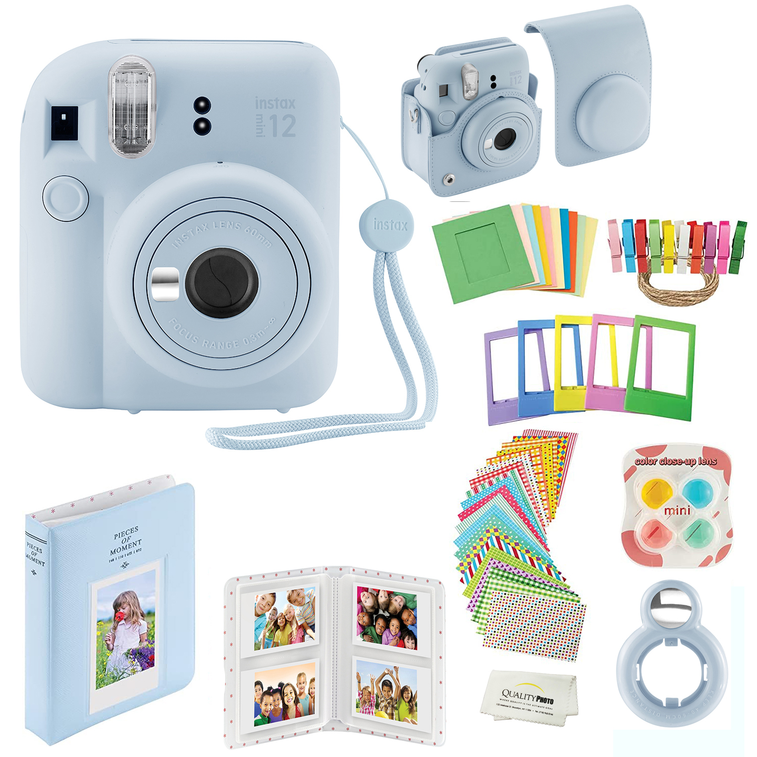 Fujifilm Instax Mini 12 Instant Camera with Case, Decoration Stickers, Frames, Photo Album and More Accessory kit (Pastel Blue) - image 1 of 8