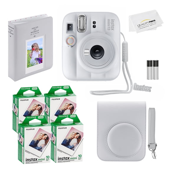 Fujifilm Instax Mini 13 Instant Camera, 40 Photo Prints, Photo Album, Case & Quality Photo Microfiber Cloth- Clay White