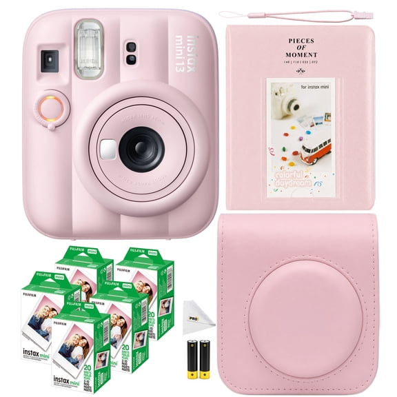 Fujifilm Instax Mini 13 Instant Film Camera, Candy Pink | Auto Exposure, Selfie Mode, Optical Viewfinder | w/ 100 Sheets Film, Pink Case, Photo Album, Cleaning Cloth