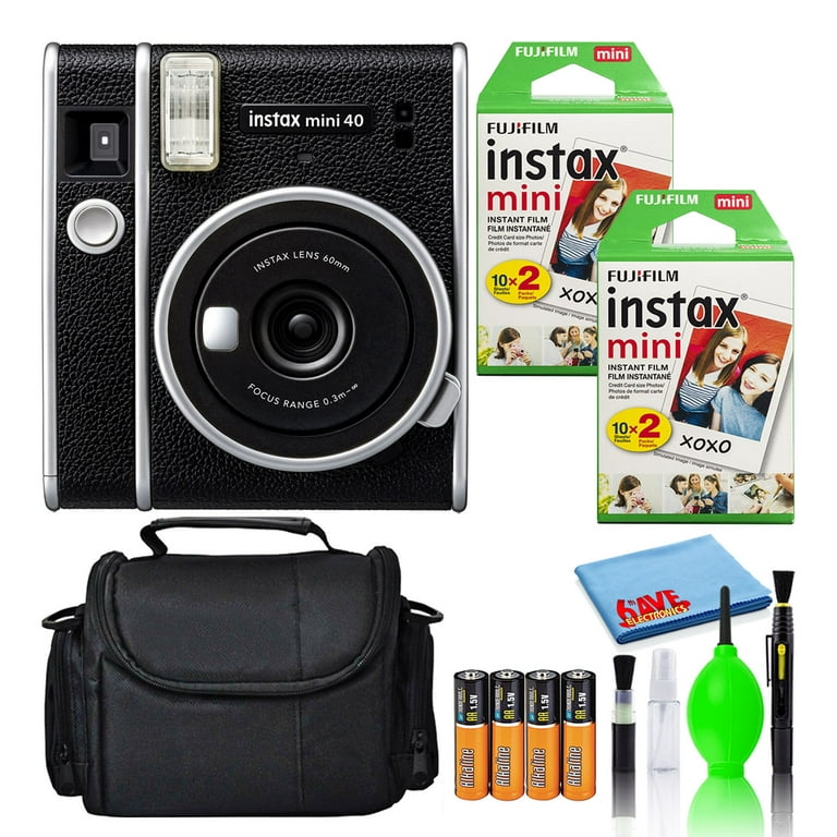Fujifilm Instax Mini EVO Hybrid Instant Film Camera (Black) (16745183)  Bundle with 40 Instant Film Sheets + 32GB Memory Card + Small Padded Case +  SD Card Reader + MicroFiber Cleaning Cloth 