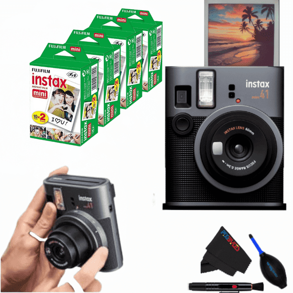 Fujifilm Instax Mini 41 Instant Film Camera with Twin Pack, Microfiber Cloth, Black