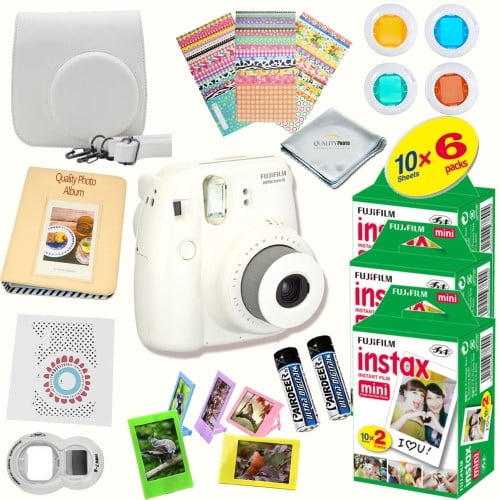 Fujifilm Instax Mini 8 Camera White + "60 " fujifilm instax mini 8 FILM SHEETS + MASSIVE BUNDLE for Fujifilm instax mini 8 camera