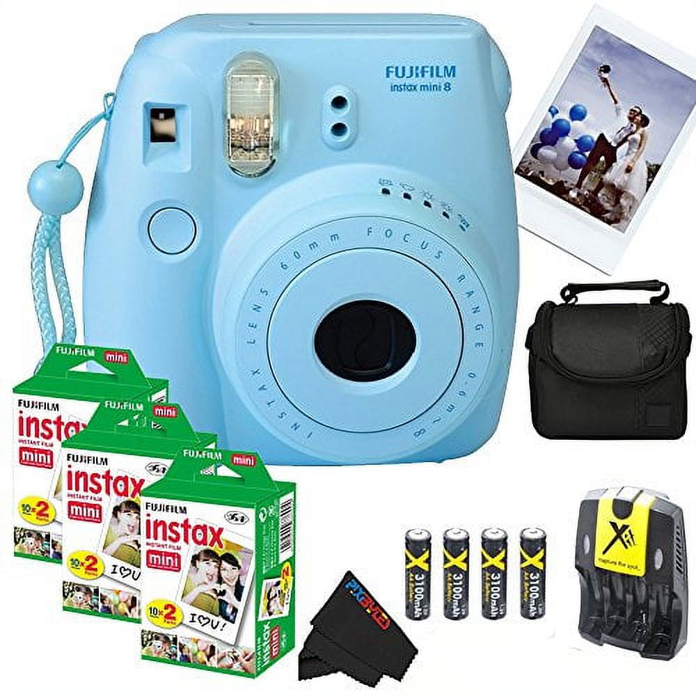 Fujifilm Instax Mini 8 Instant Film Camera (Blue) + (3) Fujifilm INSTAX  Mini Instant Film (Twin Pack) + Pixi-Basic Acces