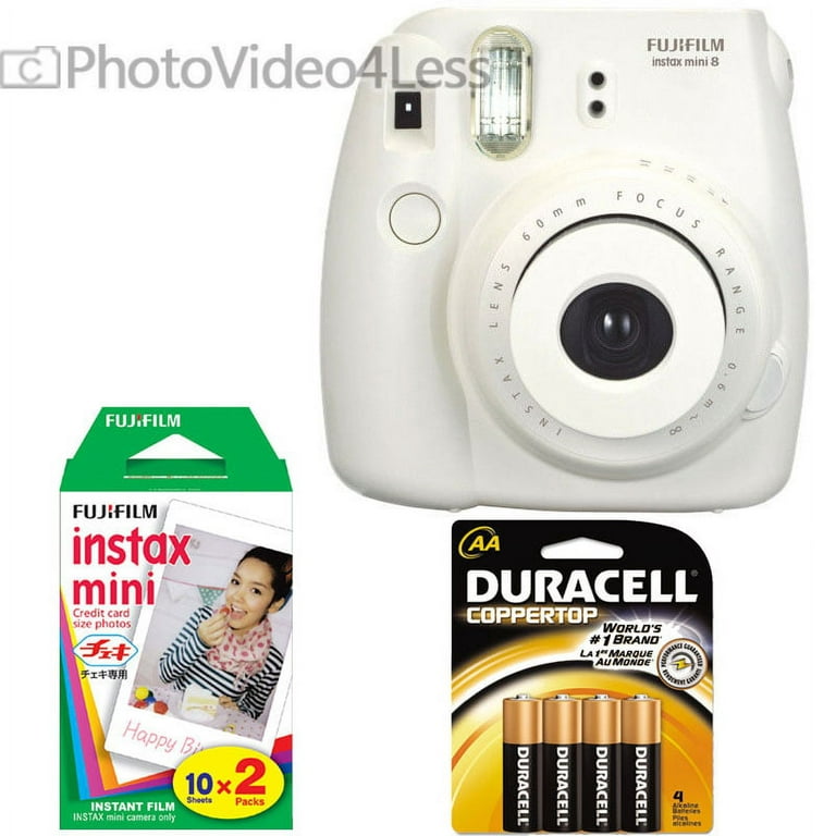 Fujifilm Instax Mini 8 Instant Film Camera (White) Deluxe Camera Bundle -  Includes 20 Film Sheets + 4 AA Batteries!