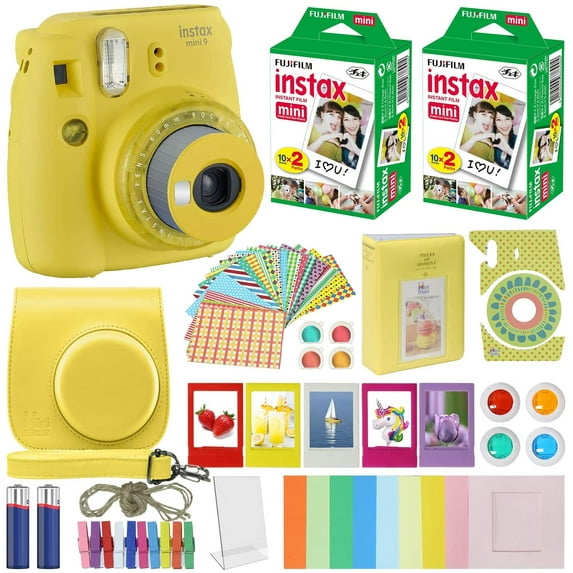 Fujifilm Instax Mini 9 Fuji Instant Film Camera Clear Yellow + 40 Film Deluxe Bundle