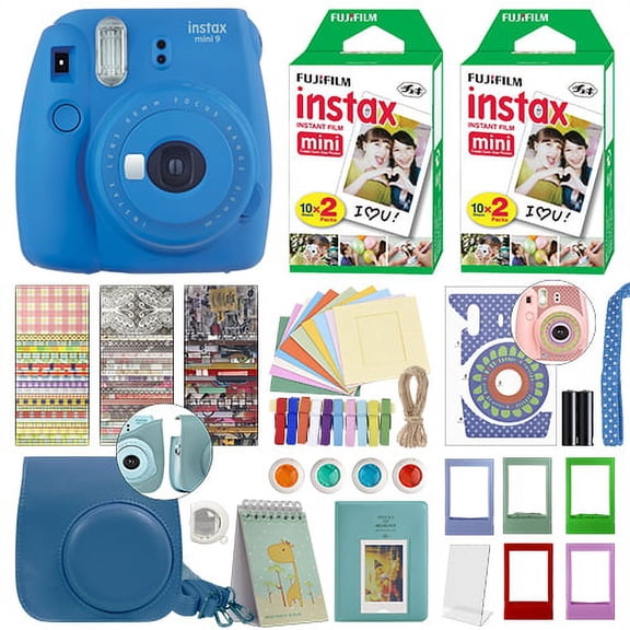 Fujifilm Instax Mini 9 Instant Film Camera Cobalt Blue + 40 Film Deluxe Bundle