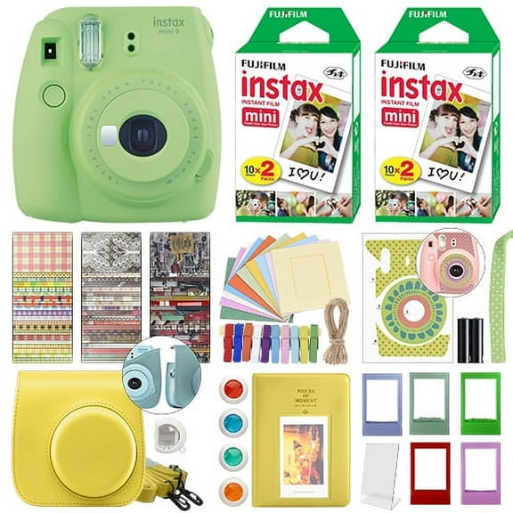 Fujifilm Instax Mini 9 Instant Film Camera Lime Green + 40 Film Deluxe Bundle